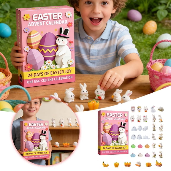 2026 Rabbit Advent Calendars 24 Pack Day Easter Countdown Calendar Prefilled Easter Gift with Rabbit and Carrot Figurine Inside Easter Ornamentfor Egg Hunt Basket Stuffers Fillers Classroom Prize(B)