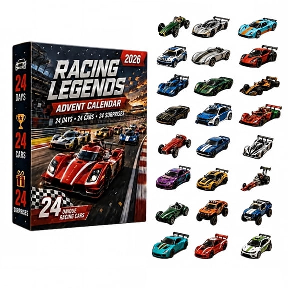 2026 Racing Legends Advent Calendar 24 Days Countdown Calendar with 2D Acrylic Race Car, Christmas Surprise Gift Mystery Box