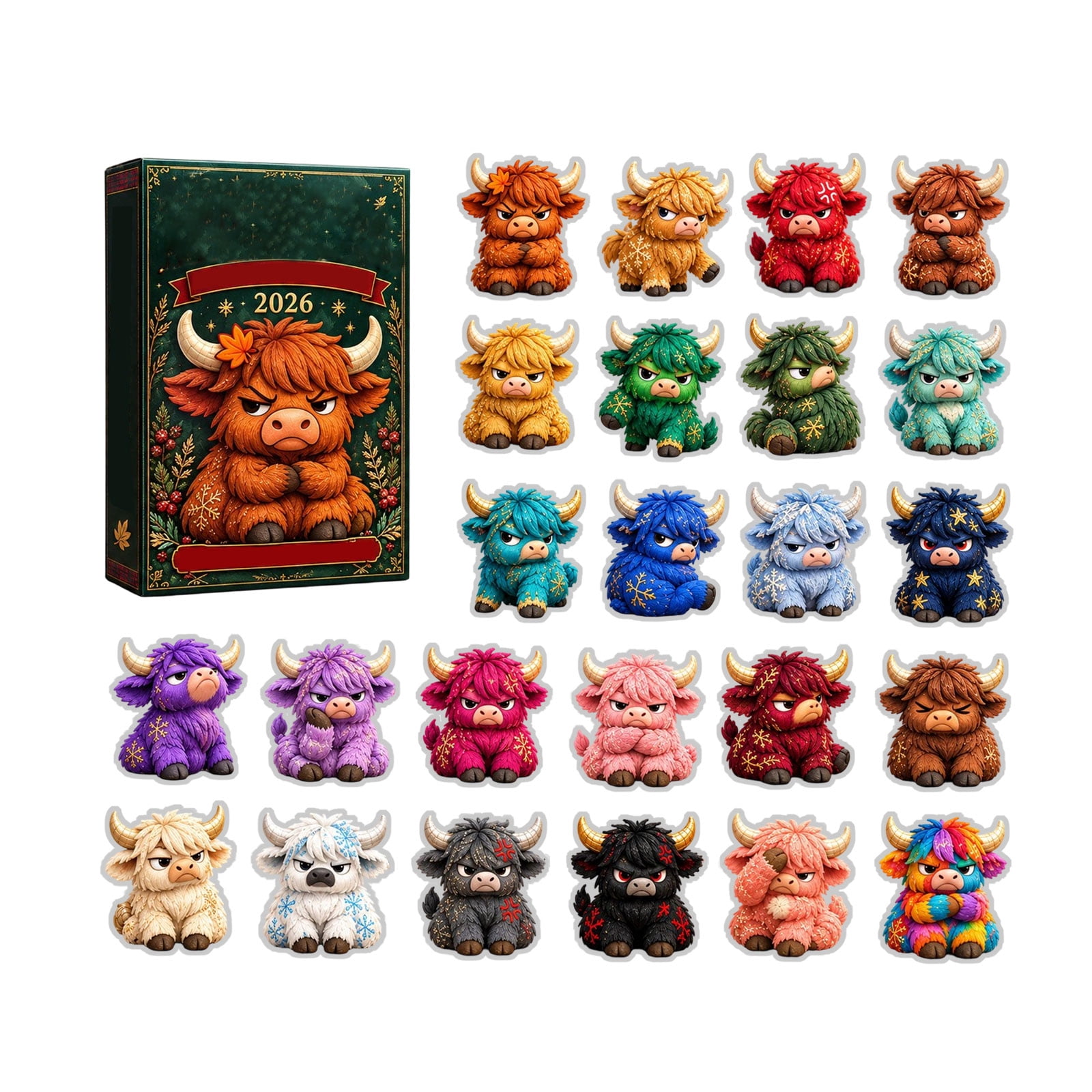Cow Db 2026 Rainbow Highland Cow Advent Calendar, 24 Acrylic Cows in Bright ...