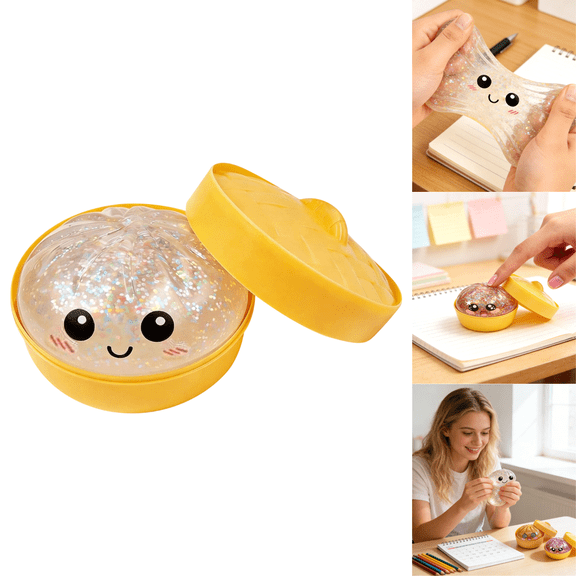 2026 Rare Glitter Dumpling Squishy toys - Mystery Blind Box Bao Bun HTF with Food Steamer- Sparkling Stress Relief Collectible & Desktop Accessory for Adults White 1 PCS#003