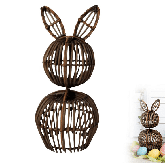 2026 Rattan Woven Easter Bunny Decor Outdoor, Bunny Topiary Statue Farmhouse Rabbit Easter Decorations for Home Porch Garden Spring Decor