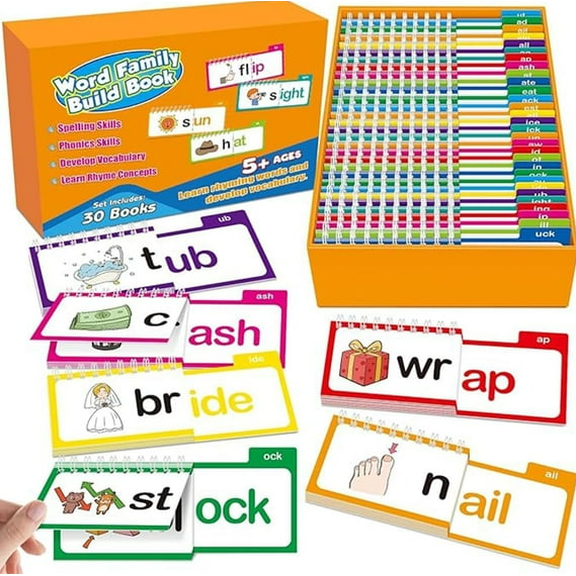 2026 Reading Rhymes Flip Book, 30 Family Flashcards and Vocabulary Cards for Phonics, Sight Words, and Early Literacy Skills, Educational Learning Tools