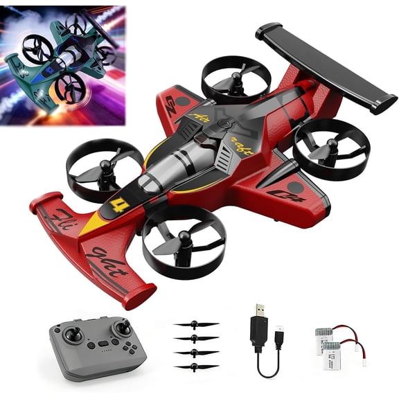2026 Rechargeable Dual-Mode Car Drone — Drive • Fly • Conquer Every Terrain, 2-in-1 Flying Rc Car Drone with 3 Speeds Adjustable, Dual Land & Air Modes, Stunt Flying, Cool Light Show (Red)