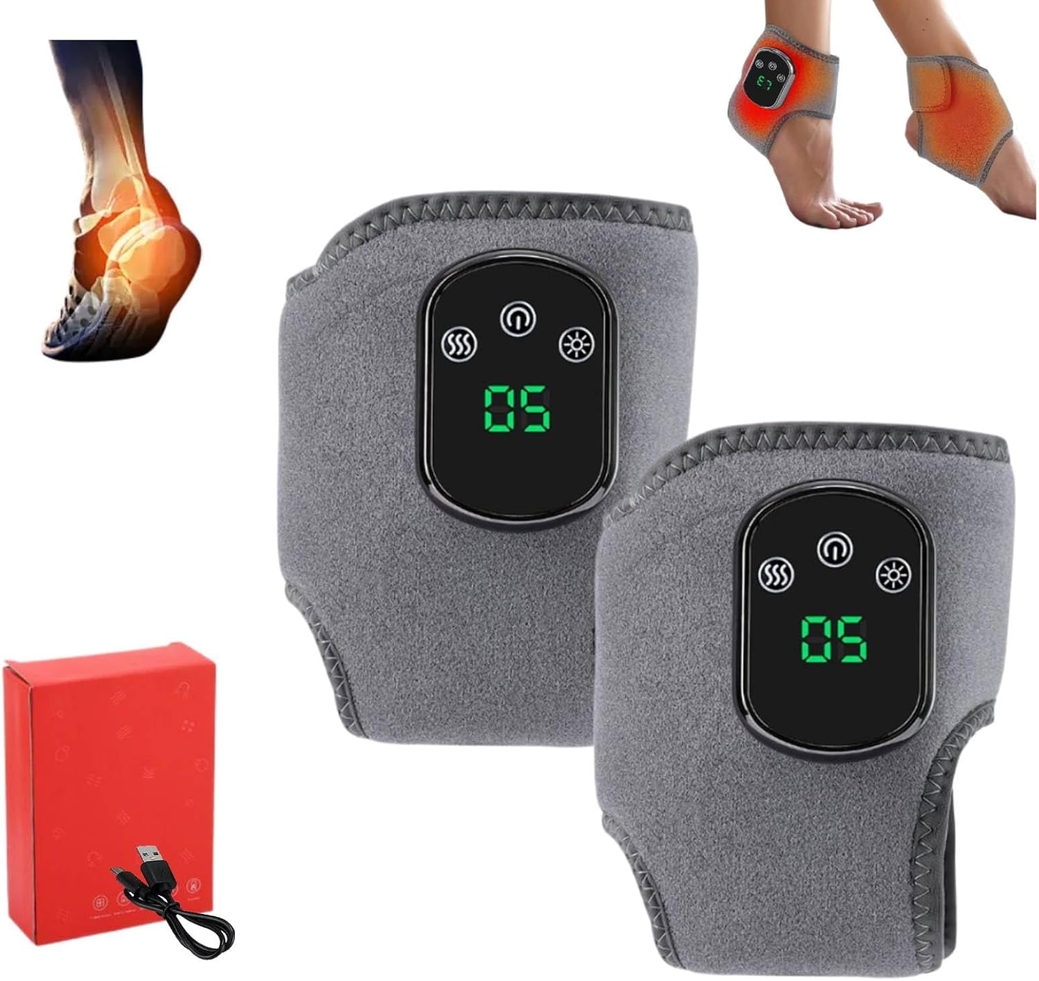 2026 Rechargeable Therapy Foot Massager, 3-in-1 Massage Wireless & Portable with 3 Vibration Mode, 5 Heat Leavel for Pain Relief & Relaxation (Grey 2Pcs)