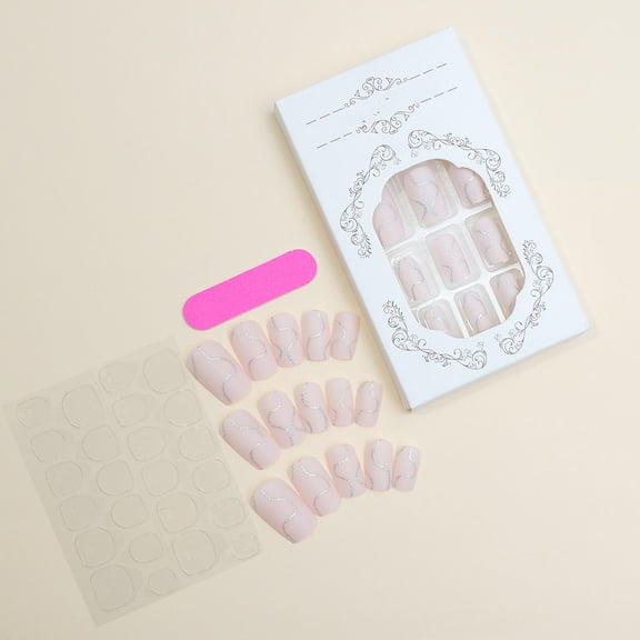 2026 Rectangular Wearable Nails with Marble Lines and Glitter, Removable False Nails for Women