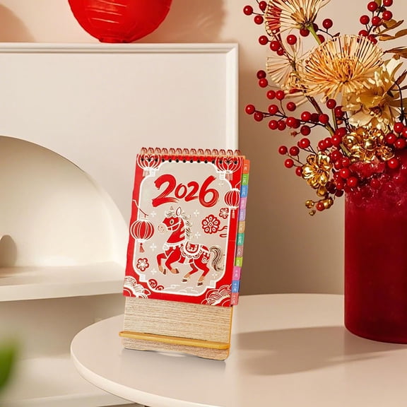 2026 Red Mini Paper Desk Calendar, Thick Page Office Planner with Holidays & Solar Terms, Sturdy Stand-Up Desktop Organizer for Students Workers Chinese New Year Gift