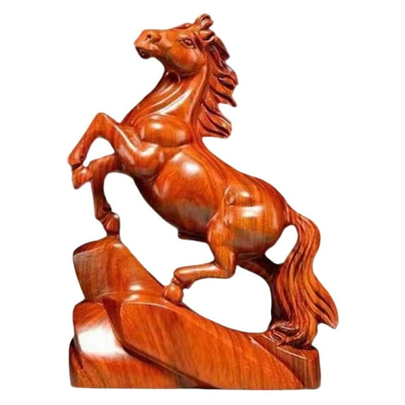 2026 Red Wooden Horse Figurine Statue Decor | Chinese New Year Animal Sculpture Desk Ornament for Wealth, Good Luck & Feng Shui | Festive Home & Office Decoration Gift Idea