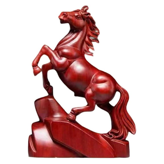 2026 Red Wooden Horse Figurine Statue Decor | Chinese New Year Animal Sculpture Desk Ornament for Wealth, Good Luck & Feng Shui | Festive Home & Office Decoration Gift Idea