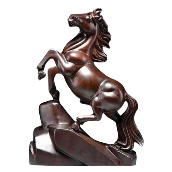 2026 Red Wooden Horse Figurine Statue Decor | Chinese New Year Animal Sculpture Desk Ornament for Wealth, Good Luck & Feng Shui | Festive Home & Office Decoration Gift Idea