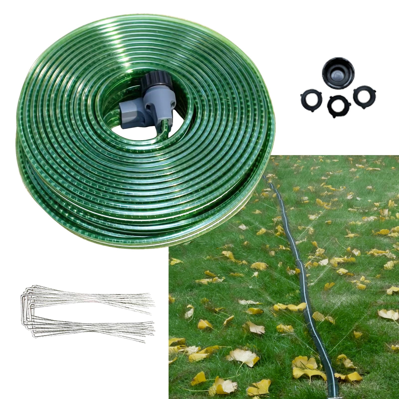 2026 Reinforced Sprinkler Hose & Soaker For Yard - 50 Ft Flat Garden With Holes  Heavy Duty No-kink Lawn Irrigation (includes Stakes High Spray)
