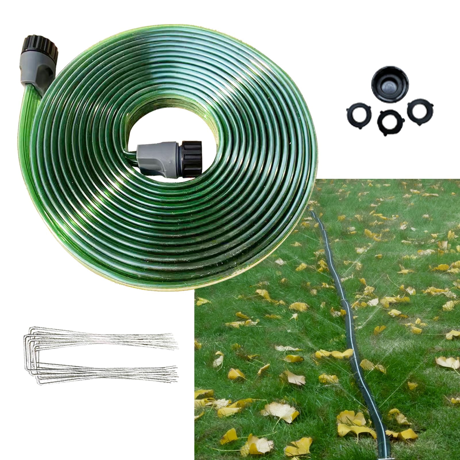 2026 Reinforced Sprinkler Hose & Soaker Hose for Yard 50/ 100FT Flat Garden Hose with Holes Stakes High Pressure Spray