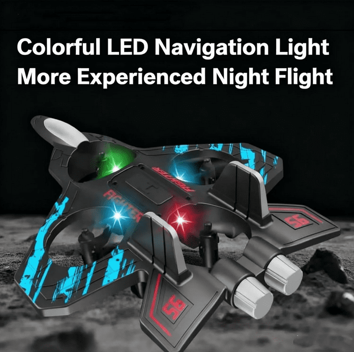2026 Remote Control Fighter Jet – Skyriders RC Stunt Plane with 360° Flips, LED Lights & Rechargeable Battery, Foam Airplane Drone for Adults & Enthusiasts Blue