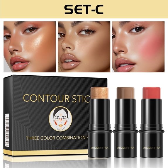 2026 Repairing Stick 3 Sets Of Three-dimensional Decoration Highlight Shadow Powder Blusher Pen Multi-function Makeup Stick 18