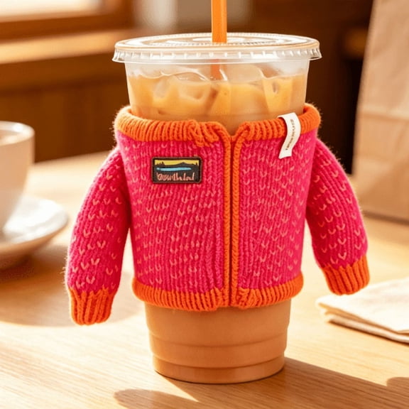 2026 Reusable Insulated Coffee Cup Sleeve, Novelty Sweater Style Knit Cup Cozy, Soft Knitted Drink Cup Holder, Cute Donuts Coffee Cozy for Home & Cafe Use