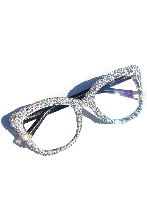 2026 Rhinestone bling Reading Glasses for Women, Fashion Square Blue Light Blocking Readers