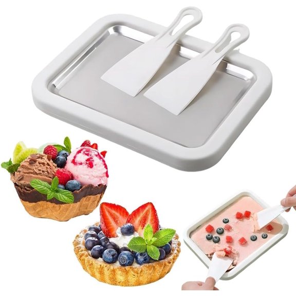 2026 Rolled Ice Cream Maker - 3-Minute Portable Ice Cream Machine with Stainless Steel Freeze Tray & 2 Scrapers, No Electricity Needed, for Family and Party Desserts (White)