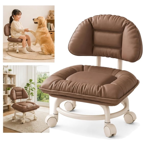 2026 Rolling Low Stool with Backrest, Padded Seat & Silent Casters,  Perfect for Workshops, Garages or Studios