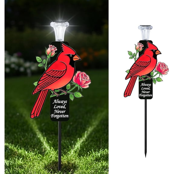 2026 Rust Resistant Metal Cardinal Memorial Stake, Solar LED Cemetery Grave Marker, Eternal Tribute For Garden And Gravesite