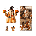 thumbnail image 1 of 2026 Rustic Lighted Halloween Ghost Decor, Vintage Patchwork Ghost with Light Up Pumpkin, Farmhouse Style Fall Figurine for Mantel Shelf Tabletop Display (SetB), 1 of 8