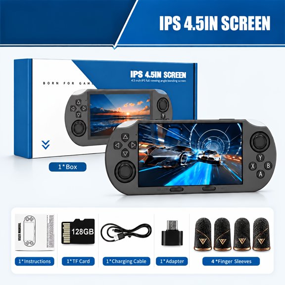 2026 SF3000HD 128GB Handheld Gaming Console, 4.5 Inch IPS HD Display Dual Analog Joysticks Transparent Shell