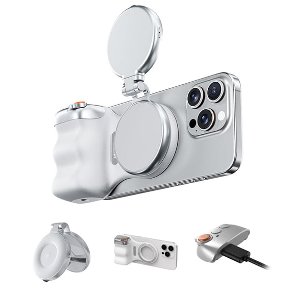 2026 Saker Fun Shot Magnetic Grip&Magnetic Selfie Light|Creator Kit with Wireless Shutter|360° Adjustable LED Light|Magnetic Mount Compatible with iPhone Magsafe&Android Smartphones