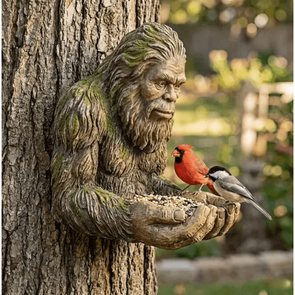Sasquatch Garden Statue Bird Feeder, Waterproof Tree-Mounted Outdoor Resin Bird Feeder with Hidden Keyhole Hanger, ThoughtfulSasquatch Bird Feeders for Outdoors