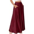 thumbnail image 1 of 2026 Satin Elastic Waisted Maxi Skirt with Pocket A-Line Spring Summer Casual Long Skirts for Women, 1 of 6