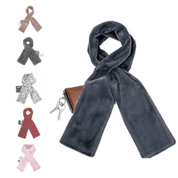 2026 Scarf with Hidden Zipper Pocket, Winter Pull-Through Faux Fur Scarf with Hidden Zipper Pocket, Winter Warm Soft Cozy Furry Loophole Scarf