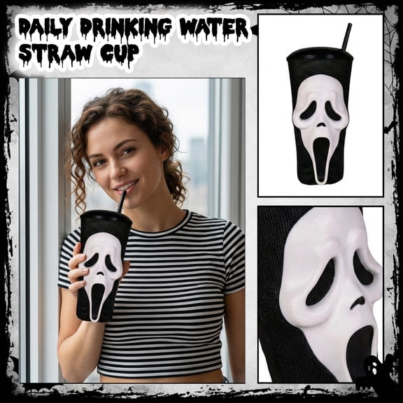 2026 Scream 7 Ghost Face 3D Tumbler with Lid Reusable Insulated Drink Cup Movie Night Accessory Party Horror Theme Decor