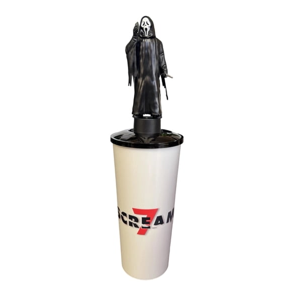 2026 Scream 7 Movie Theme Ghost Face Tumbler with Lid Reusable Plastic Drink Cup for Halloween Decorations and Movie Night Tables