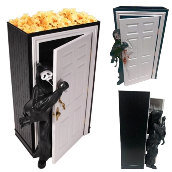 2026 Scream Ghost Attack Door Popcorn Bucket, Ghost Face Popcorn Bucket 1/7 Life-Sized Figure, Food Safe Plastic Material, Spooky Centerpiece for Movie Night