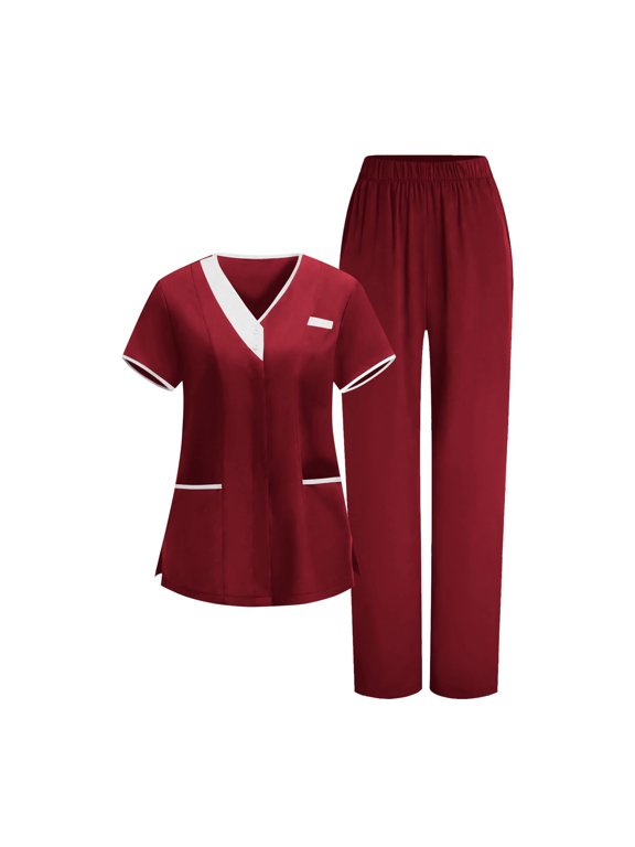 2026 Scrub for Cleaning Jobs Uniform Multi Pockets Scrubs for Women Sets V-Neck Top & Straight Leg Pants Scrubs Set, 2XL