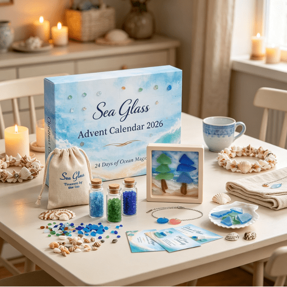 2026 Sea Glass Advent Calendar, 24‑Day Ocean Magic DIY Blind Box Set with Sea Glass Jewelry, Shells & Craft Supplies, Christmas Countdown Calendar for Collectors Coastal Home Decor Gift