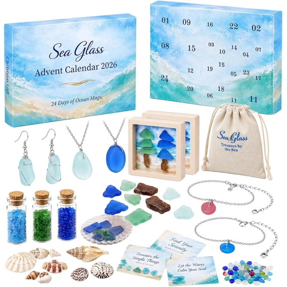 2026 Sea Glass Jewelry Making Advent Calendar Ocean Treasure DIY Craft Kit (Blue)