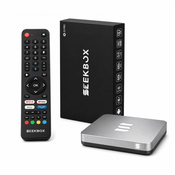 2026 SeekBox 3 Pro TV Tuner Box with 4 RAM+64GB, Voice Remote, Power Cord, HDMI Cable, User Manual