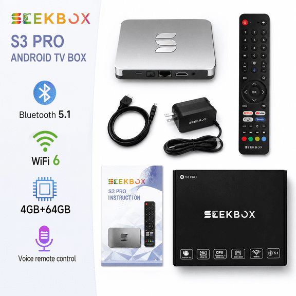 2026 Seekbox 3 Pro New TV Device, 4GB RAM 64GB ROM,Remote Control, User Manual and Power Cord