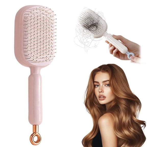 2026 Self Cleaning Hair Brush, Retractable Cushion Massage Comb, Easy Clean,One-pull Clean Anti Static Brushs, Hairs Styling Tools for All Hairs Types