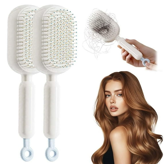 2026 Self Cleaning Hair Brush, Retractable Cushion Massage Comb, Easy Clean,One-pull Clean Anti Static Brushs, Hairs Styling Tools for All Hairs Types