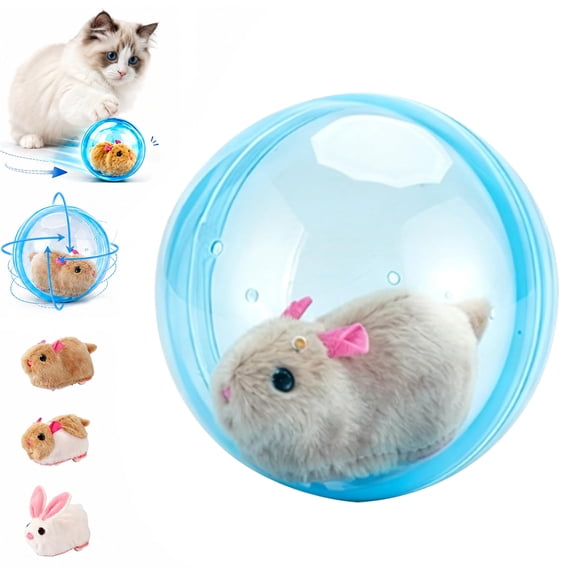 2026 Self-Rolling Interactive Cat Ball, Smart Rolling Ball with Motorized Plush Prey, Automatic Moving Cat Toy for Bored Indoor Cats, Fun Indoor Interactive Pet Balls