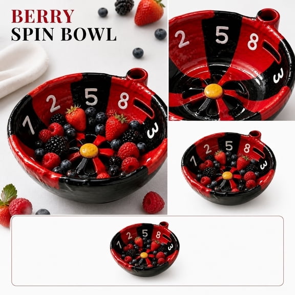 2026 Self-Spinning Berry Washing Bowl 360 Automatic Swirl Clean Ceramic Colander with Drain Holes Quick Rinse Center Cone for Berries Small Fruits Kitchen Fruit Washer for Health-Conscious Families