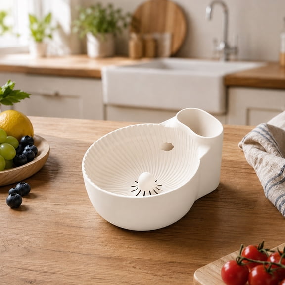 2026 Self Spinning Berry Washing Bowl Ceramic with Drain Holes, Pod Pottery Berry Washing Bowl, 360 Fruit Swirl Colander Center Cone, Rinse Washer Spinner for Berries Vegetables Serving