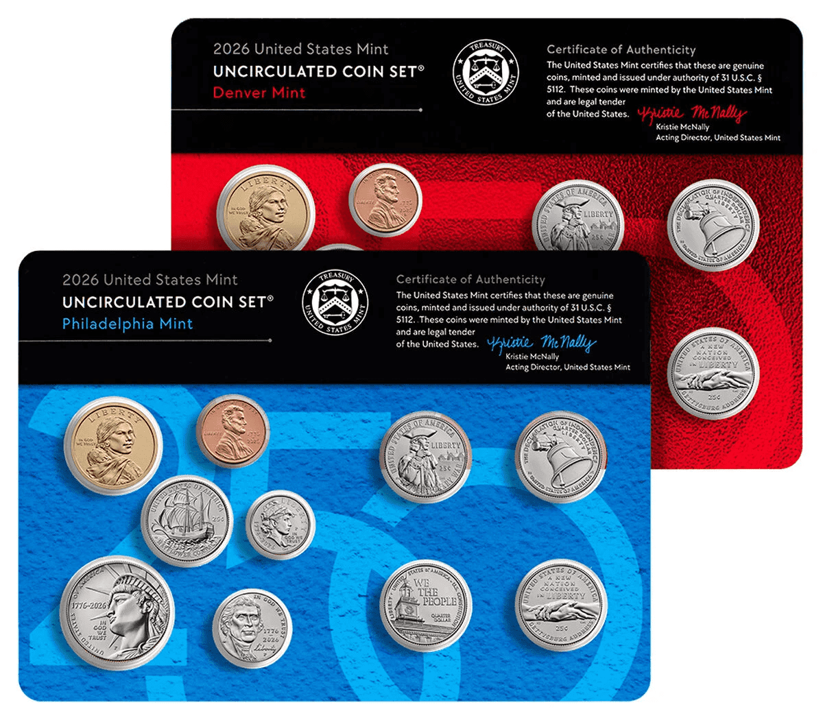 2026 Semiquincentennial Uncirculated Coin Set, P & D, US Mint
