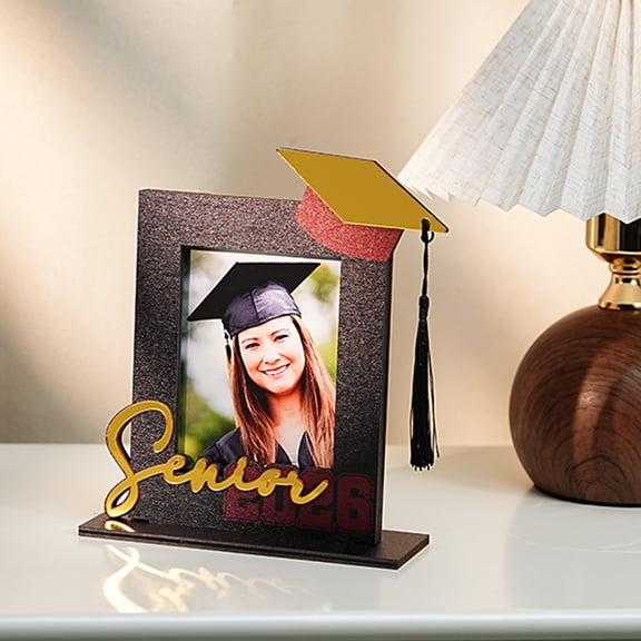 2026 Senior Graduation Wooden Photo Frame, Vertical Tabletop Picture Frame with Grad Cap Tassel for Graduation Gift & Desk Decor