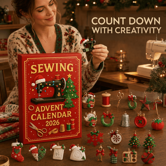 2026 Sewing Advent Calendar, 24 Days Sewing Themed Christmas Countdown Calendar, Unique Holiday Surprise Gift for Sewing Lovers, Craft Enthusiasts & Home Decor, Red