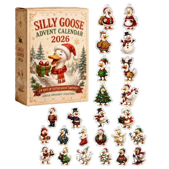 2026 Silly Goose Advent Calendar, 24 Days Christmas Countdown Calendar with Cute Festive Goose Acrylic Hanging Ornaments, Collectible Christmas Tree Decor Holiday Surprise Gift