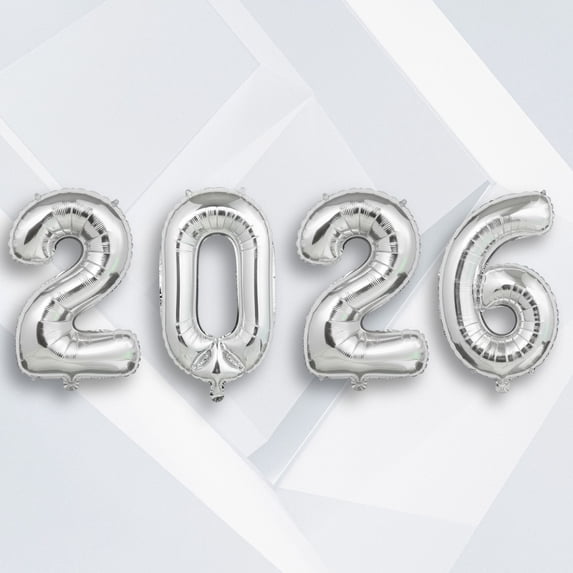 2026 Silver Number Mylar Balloons 32 inch - Helium or Air Inflation Self-Seal Metallic Foil Balloon for Prom Graduation Party Decorations