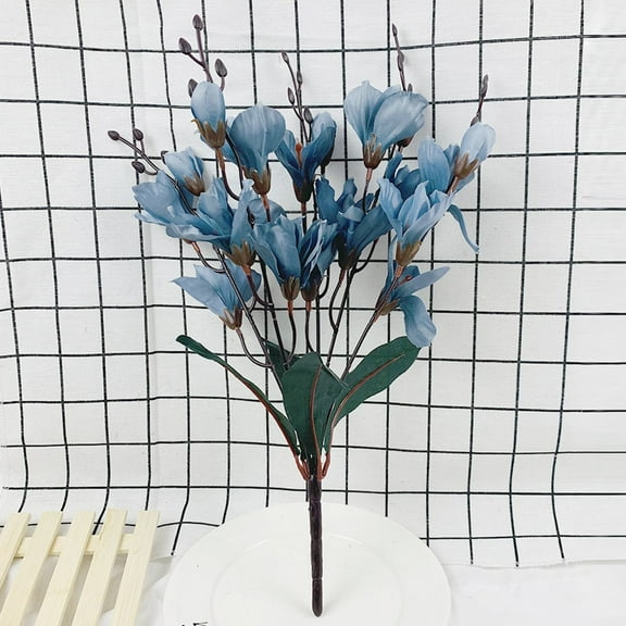 2026 Single Blue Magnolia Artificial Flower Stem – Small Handlebar Silk Bloom for Arrangement, Home Decor & Craft Projects (Silk)