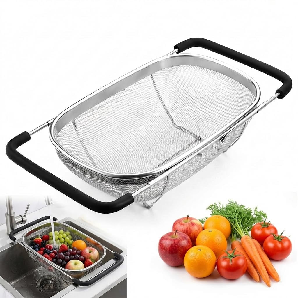 2026 Over The Sink Colander, Fine Mesh Stainless Steel Strainers and ...