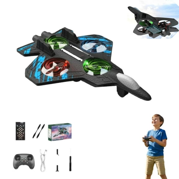 2026 Skyriders RC Jet – Stunt Fighter Toy with 360° Flips & LED Lights, Remote Control Airplane Drone, Battery & Fan Blade(2 Battery)