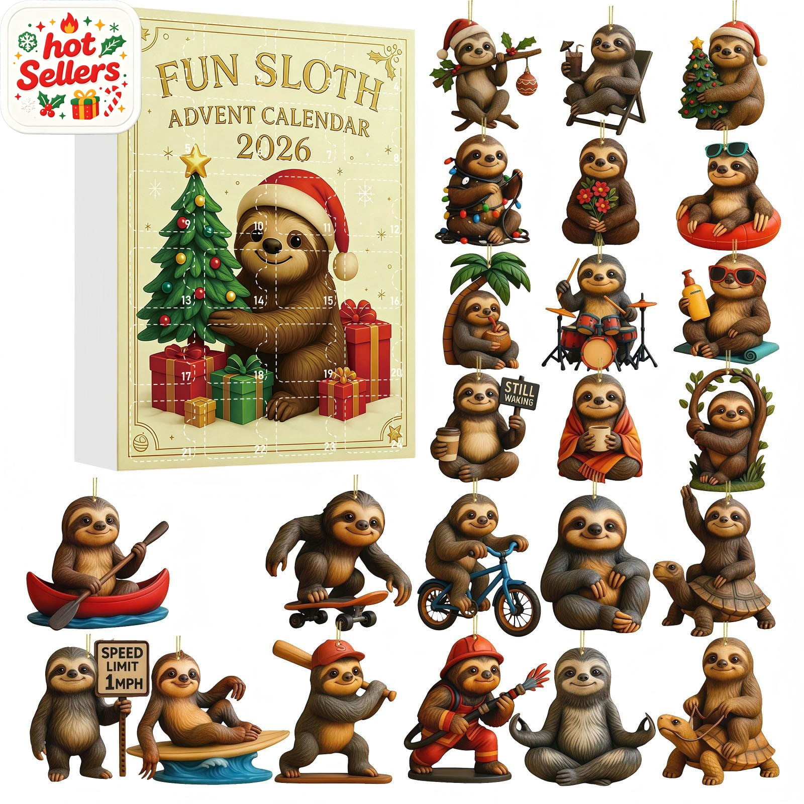 2026 Sloth Christmas Advent Calendar 24 Days Cute Sloth Countdown ...